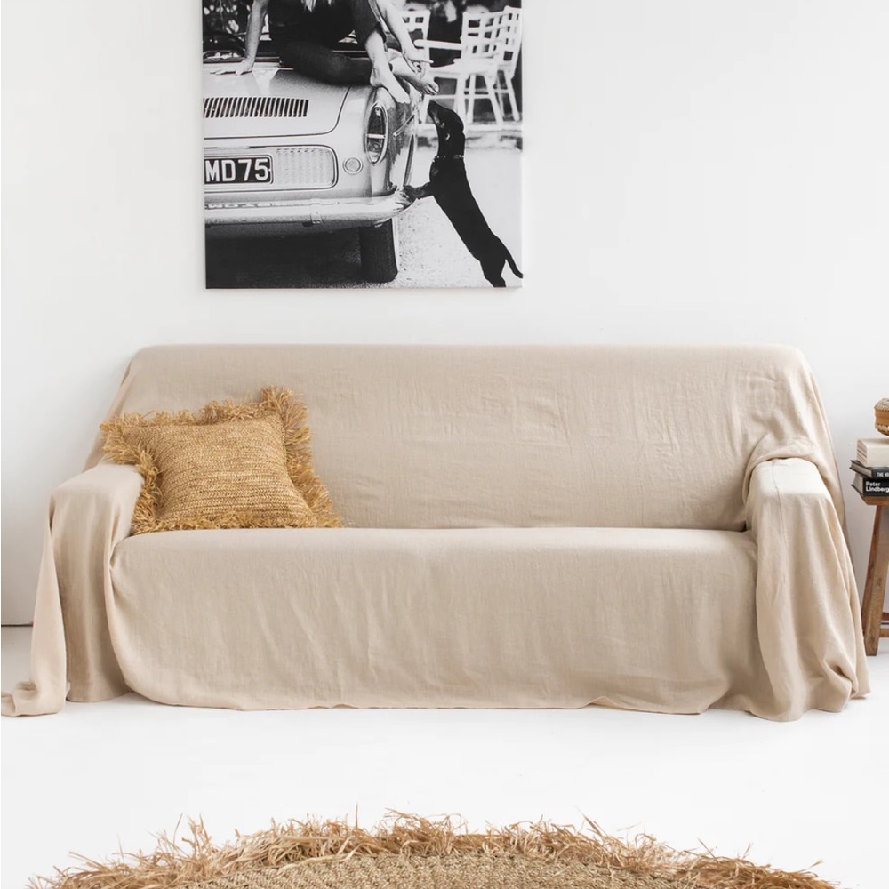 Magic Linen couch cover in 100& natural linen 110 x 165”